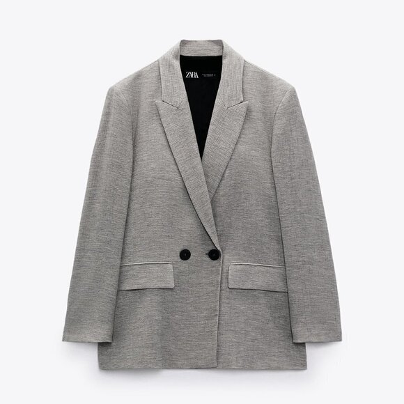 New Zara Double Breasted Textured Weaver Grey Blazer/Jacket Groufit NWT XS - Picture 7 of 15